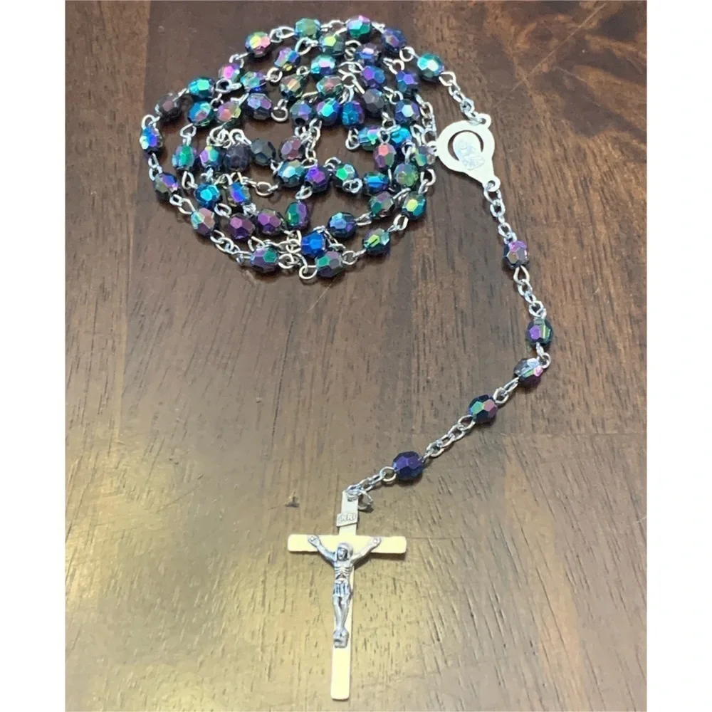 Rainbow Iridescent Acrylic Beaded Catholic Religious Rosary